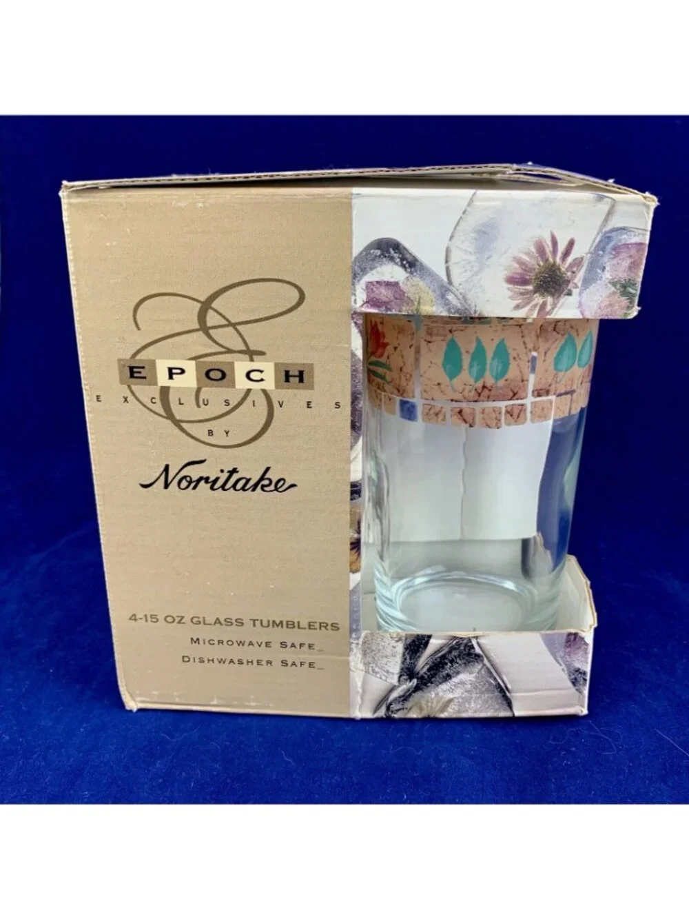 NEW Noritake Epoch WOODSWAY Floral 14 Oz Glass Tumbler Glasses Set Of 4 USA